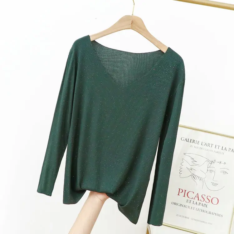 Black V-Neck Long Sleeve Modal T-Shirt for Women