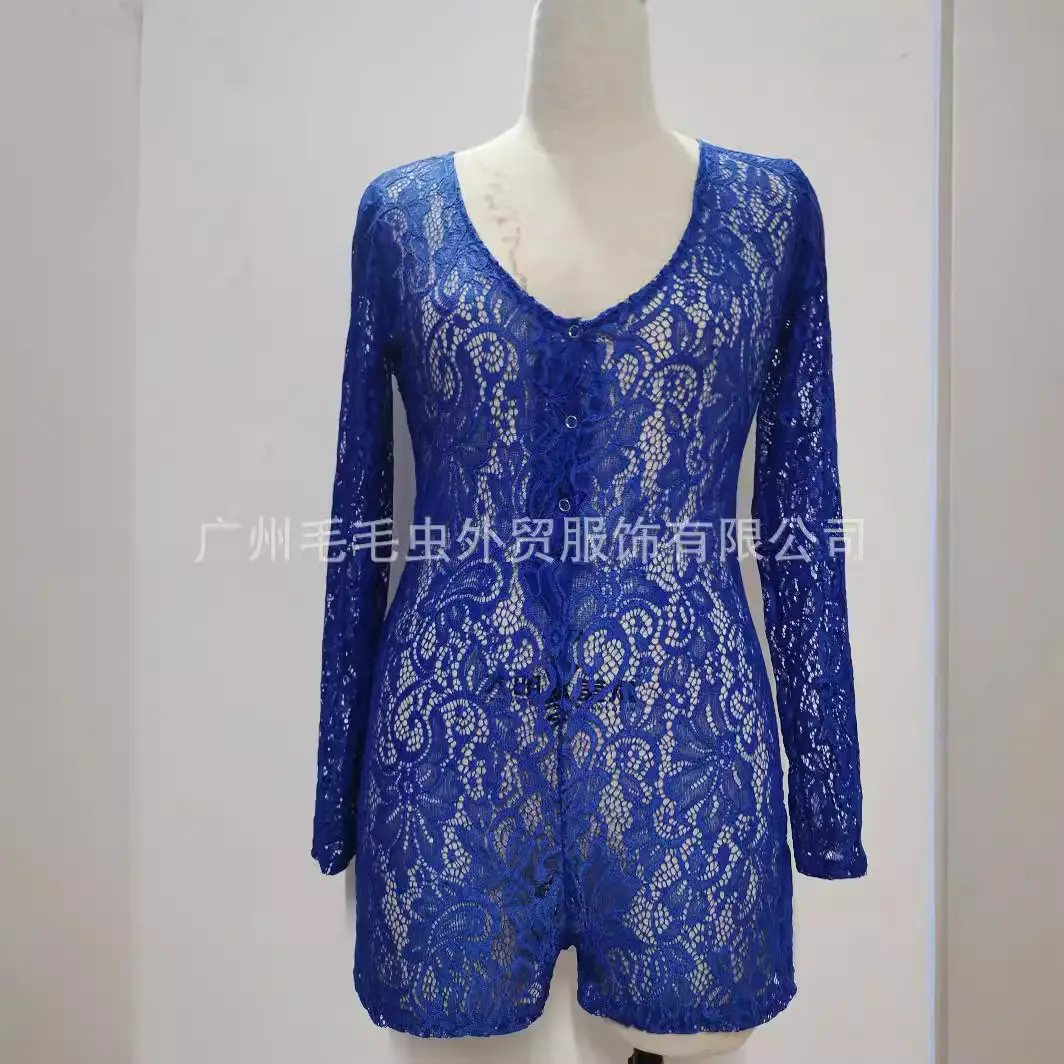 Red Lace Long Sleeve Button Top for Women