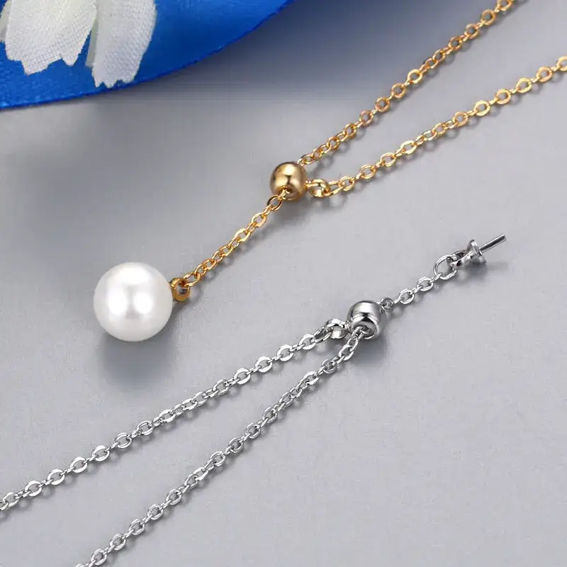 Women's Adjustable Pearl Necklace Gold Tone