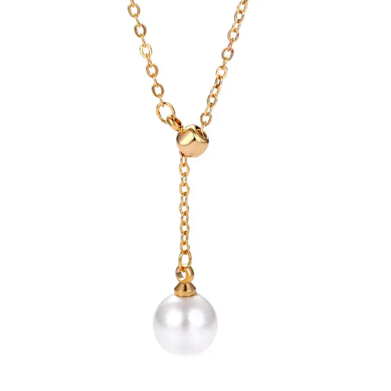 Women's Adjustable Pearl Necklace Gold Tone