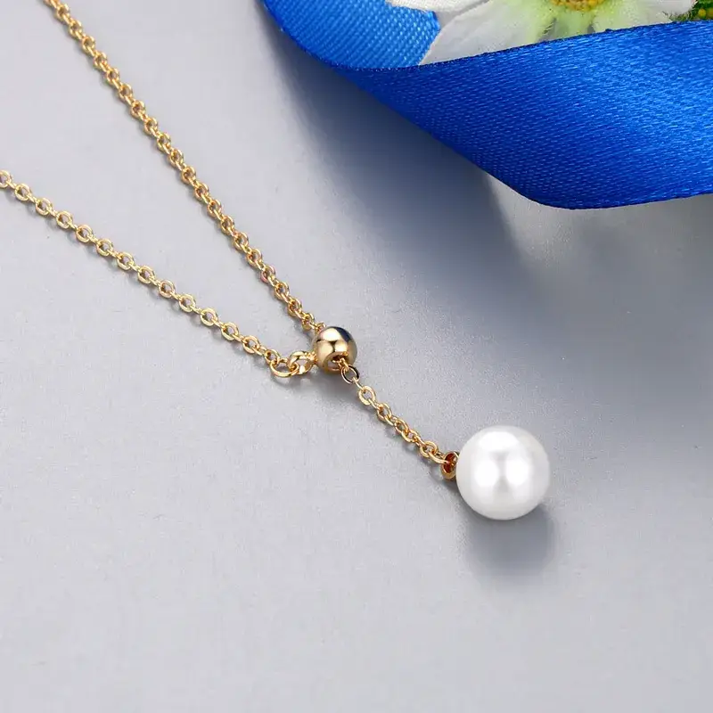 Women's Adjustable Pearl Necklace Gold Tone