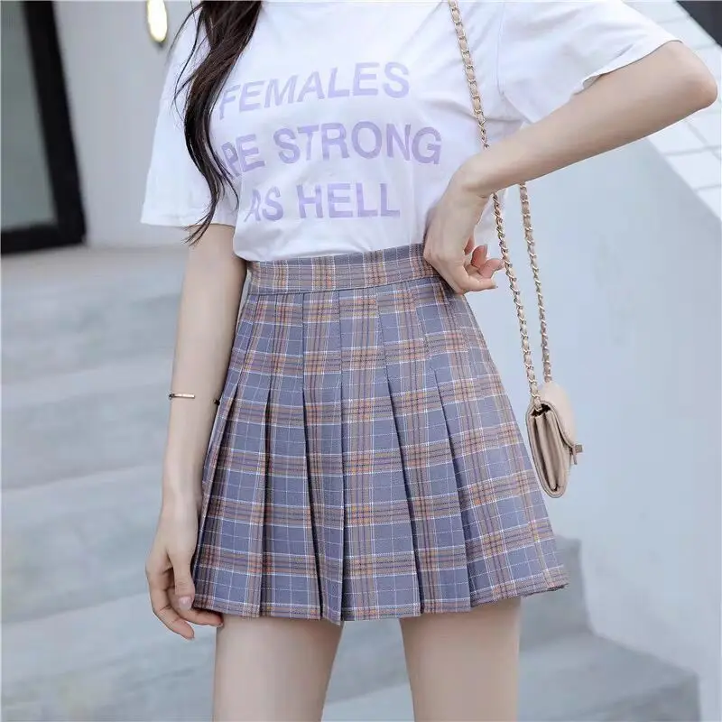 Pink Plaid Pleated Skirt High Waist Women - Image 8
