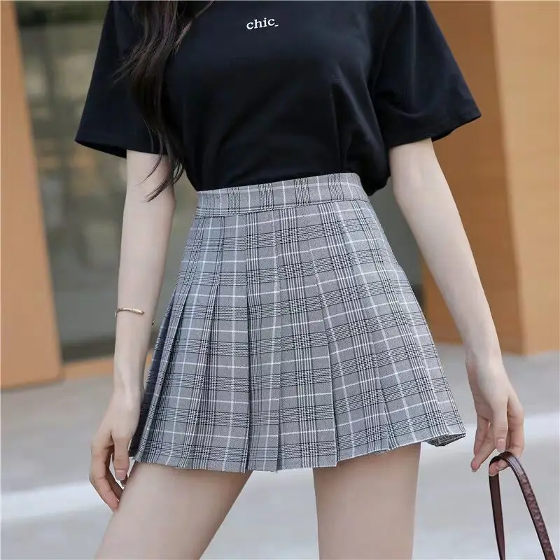 Pink Plaid Pleated Skirt High Waist Women - Image 9