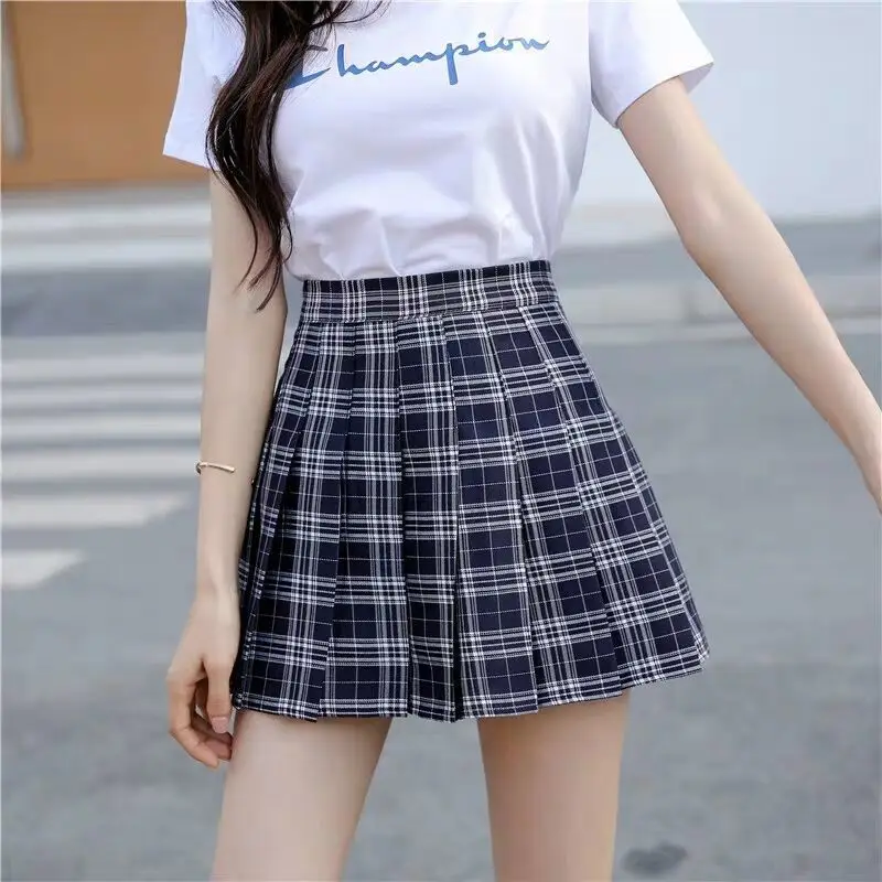 Pink Plaid Pleated Skirt High Waist Women - Image 10