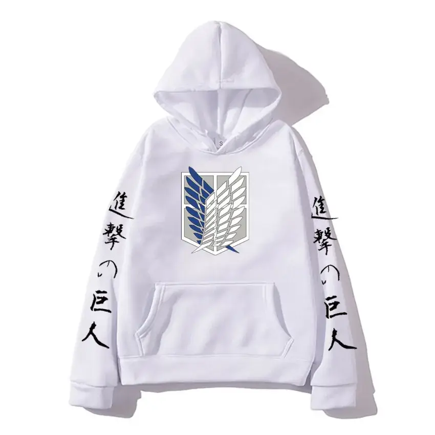Men Black Attack on Titan Hooded Sweatshirt with Graphic Print