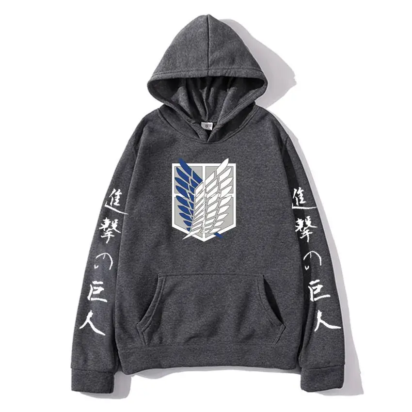 Men Black Attack on Titan Hooded Sweatshirt with Graphic Print