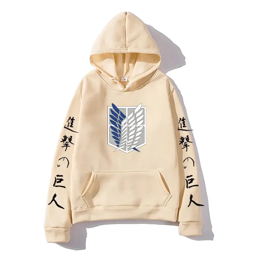 Men Black Attack on Titan Hooded Sweatshirt with Graphic Print