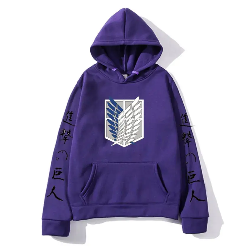 Men Black Attack on Titan Hooded Sweatshirt with Graphic Print