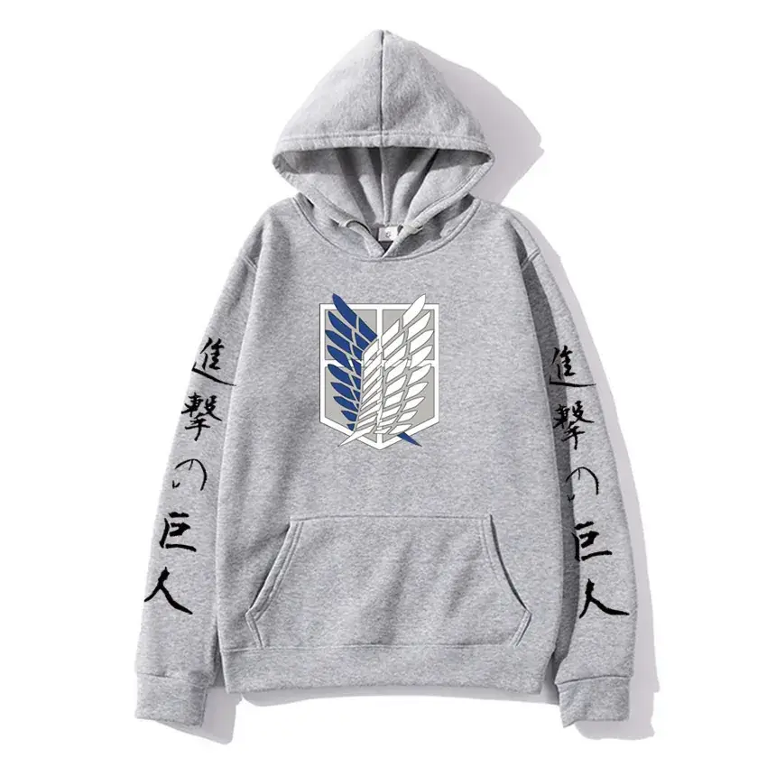 Men Black Attack on Titan Hooded Sweatshirt with Graphic Print