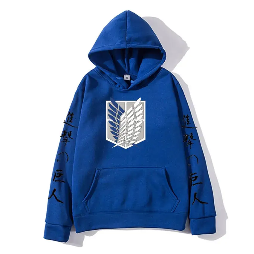 Men Black Attack on Titan Hooded Sweatshirt with Graphic Print