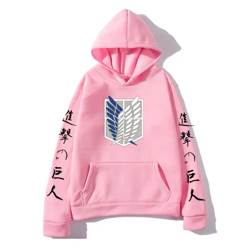 Men Black Attack on Titan Hooded Sweatshirt with Graphic Print