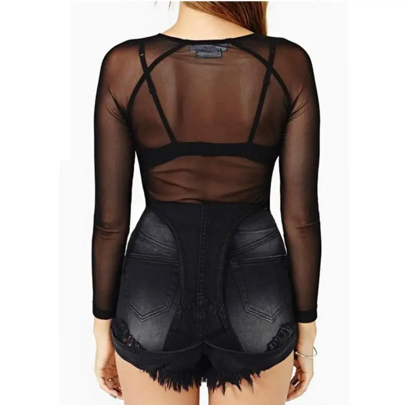 Women's Long Sleeve Black Transparent Mesh Top - Image 8