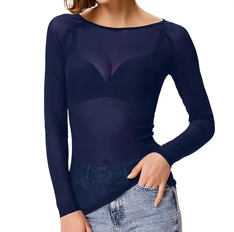 Women's Long Sleeve Black Transparent Mesh Top - Image 10