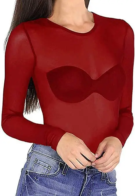 Women's Long Sleeve Black Transparent Mesh Top - Image 5