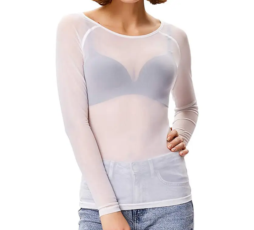 Women's Long Sleeve Black Transparent Mesh Top - Image 2