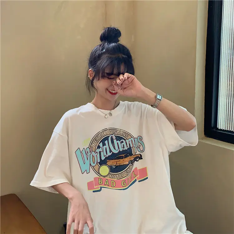 Women Summer T-Shirt White Harajuku Style Loose Fit — feature 11