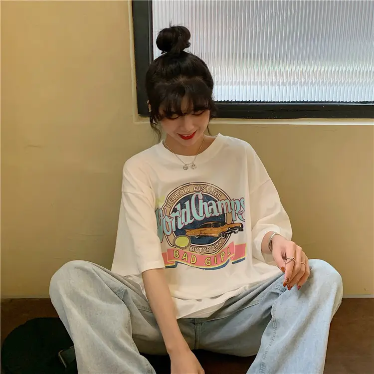 Women Summer T-Shirt White Harajuku Style Loose Fit — feature 13