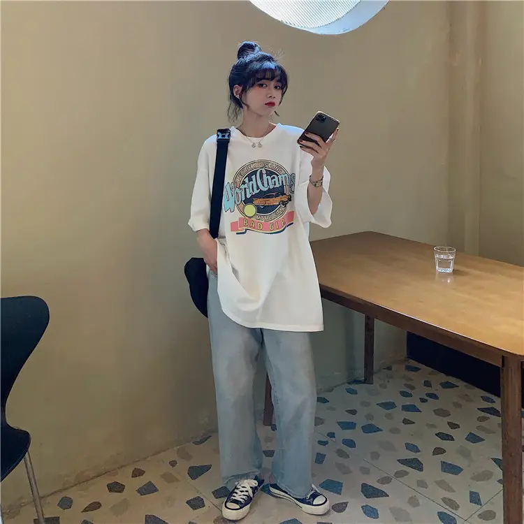 Women Summer T-Shirt White Harajuku Style Loose Fit — feature 15