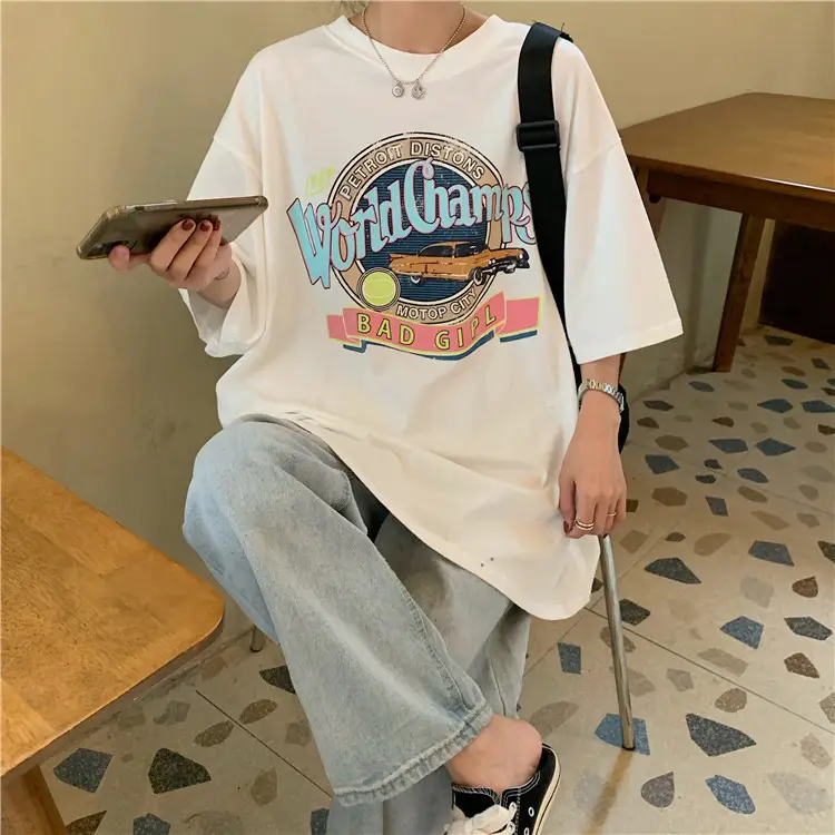 Women Summer T-Shirt White Harajuku Style Loose Fit — feature 17