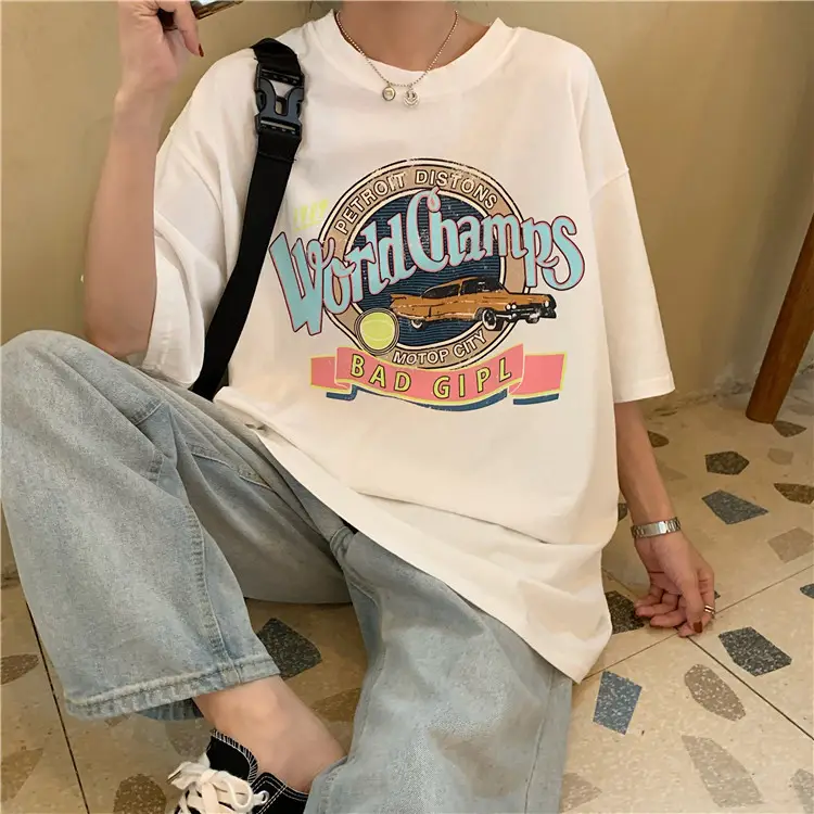 Women Summer T-Shirt White Harajuku Style Loose Fit — feature 19