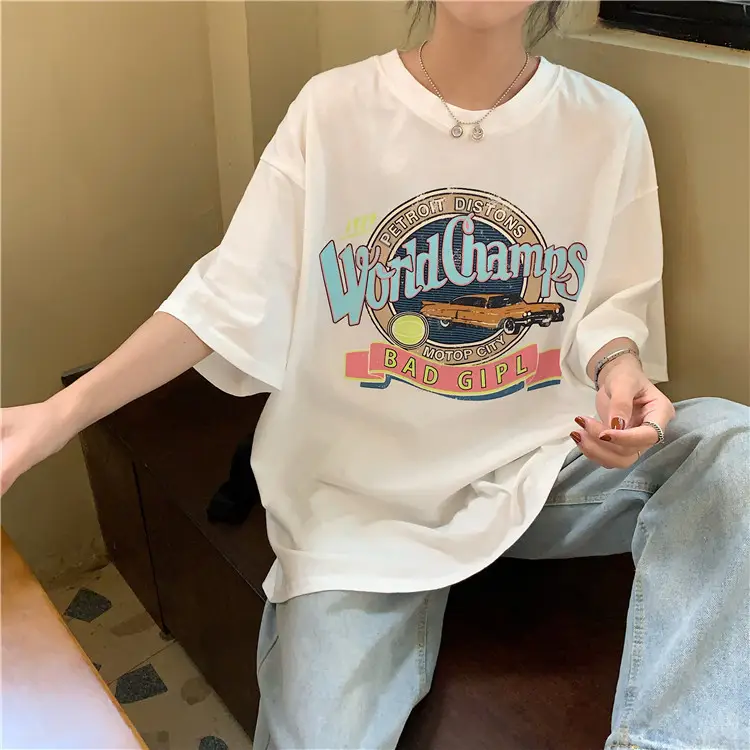 Women Summer T-Shirt White Harajuku Style Loose Fit — feature 21