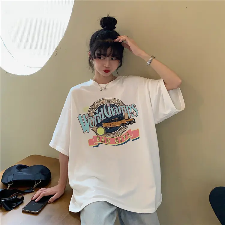 Women Summer T-Shirt White Harajuku Style Loose Fit — feature 23