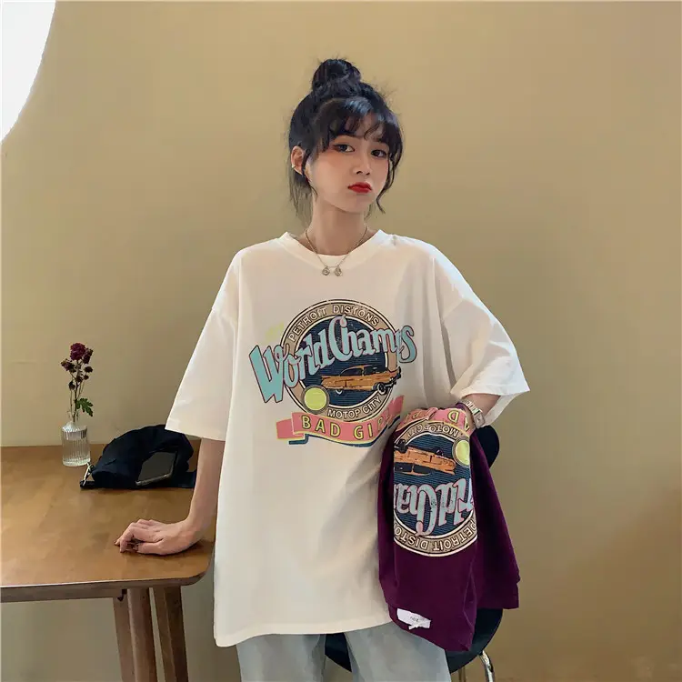 Women Summer T-Shirt White Harajuku Style Loose Fit — feature 3