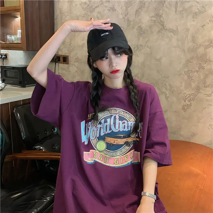 Women Summer T-Shirt White Harajuku Style Loose Fit — feature 33