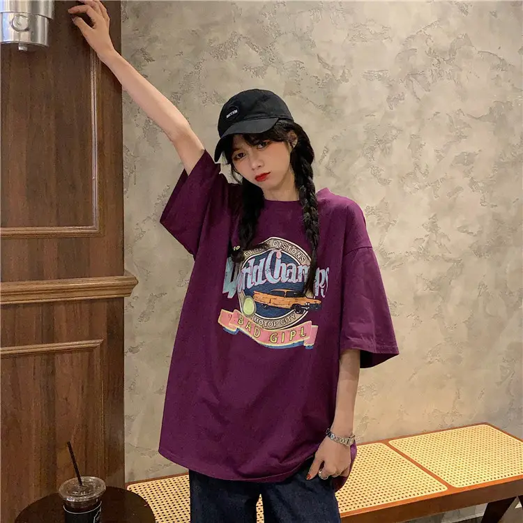Women Summer T-Shirt White Harajuku Style Loose Fit — feature 37