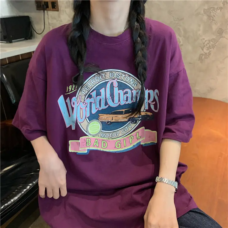 Women Summer T-Shirt White Harajuku Style Loose Fit — feature 47