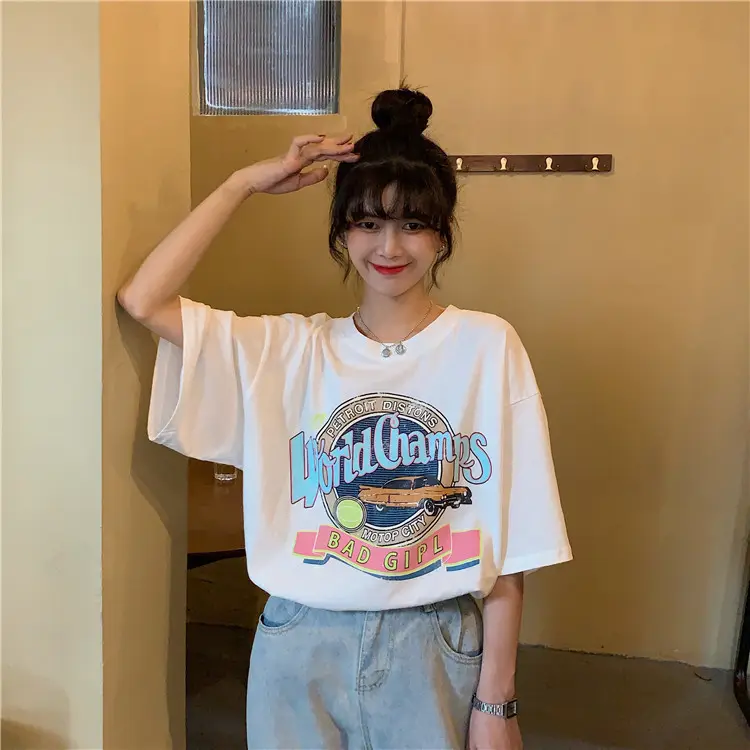 Women Summer T-Shirt White Harajuku Style Loose Fit — feature 5