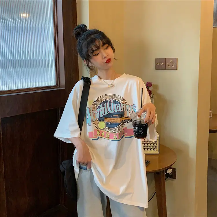 Women Summer T-Shirt White Harajuku Style Loose Fit — feature 7