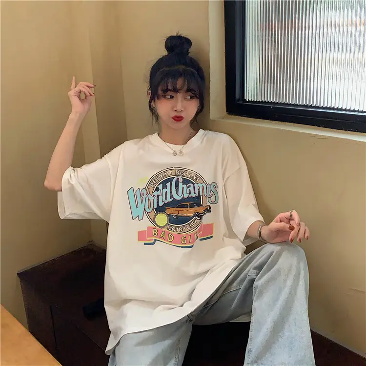 Women Summer T-Shirt White Harajuku Style Loose Fit — feature 9