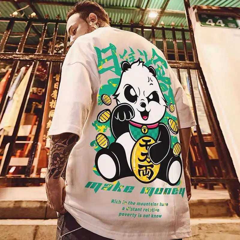 Men Cartoon Print T-Shirt Loose Fit White - Image 4