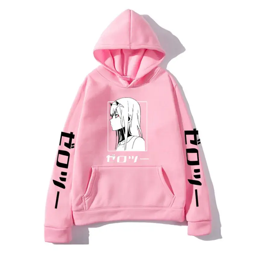 Pink Hoodie with "Dark in The FRANXX" Print