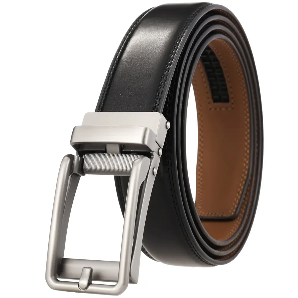 Men's Black Leather Belt with Silver Buckle - Image 7