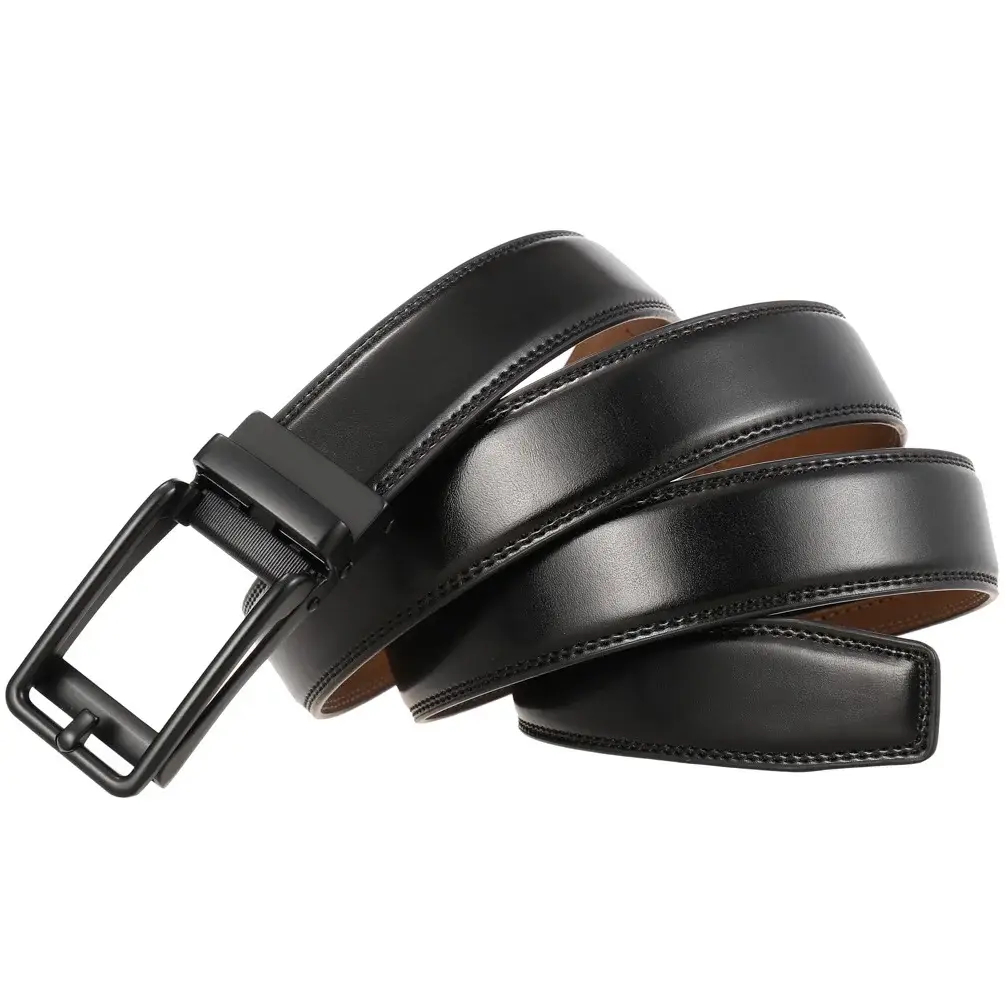 Men's Black Leather Belt with Silver Buckle — feature 11