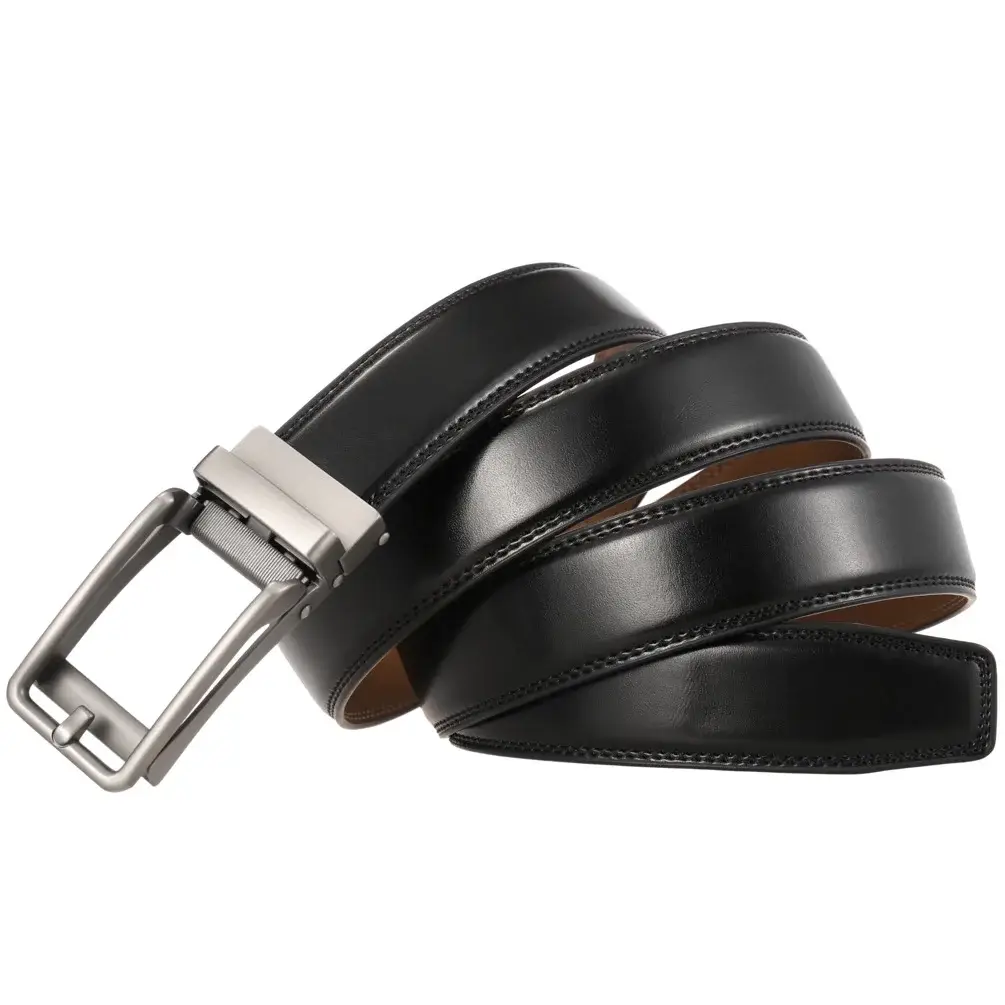 Men's Black Leather Belt with Silver Buckle — feature 15