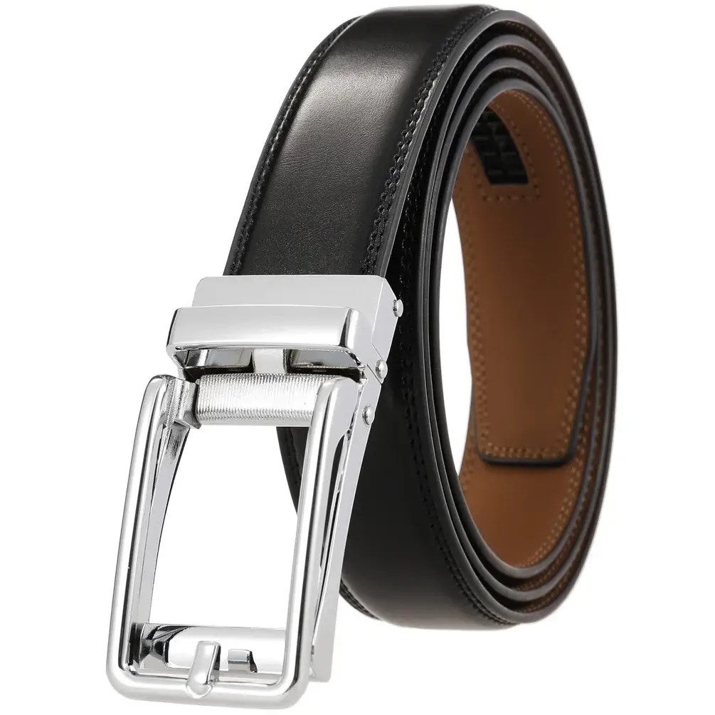 Men's Black Leather Belt with Silver Buckle — feature 2