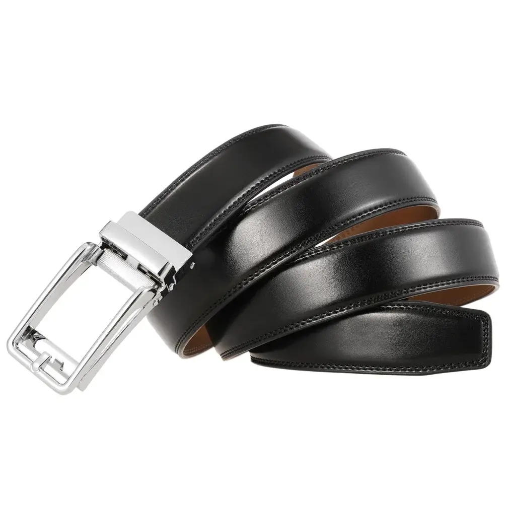 Men's Black Leather Belt with Silver Buckle — feature 3