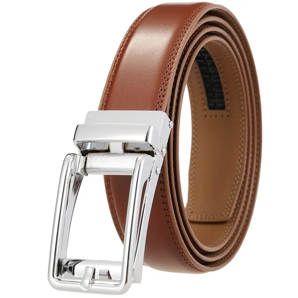 Men's Black Leather Belt with Silver Buckle — feature 4