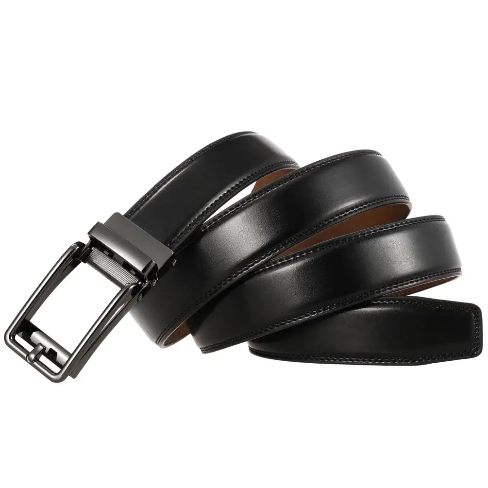 Men's Black Leather Belt with Silver Buckle — feature 7