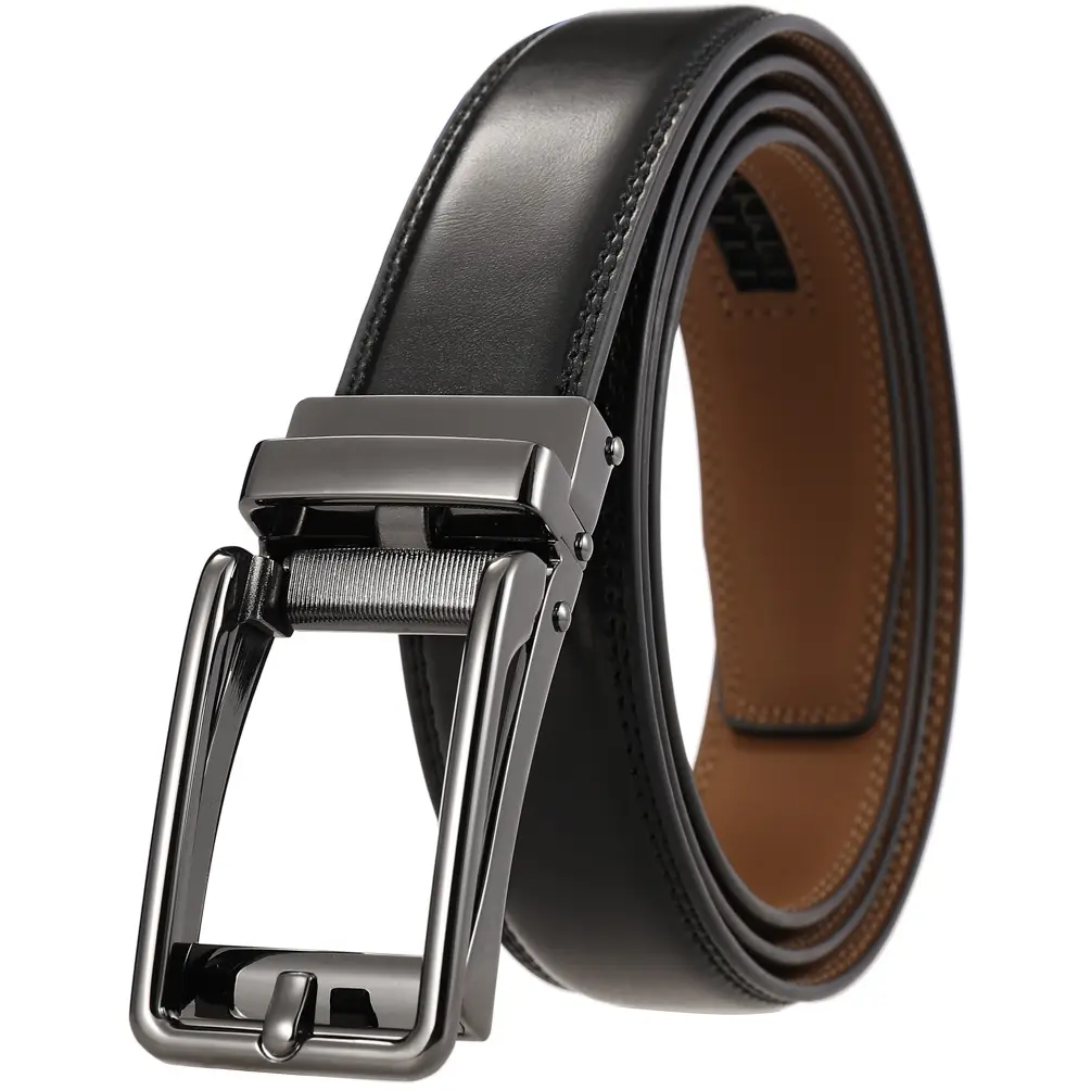 Men's Black Leather Belt with Silver Buckle - Image 3