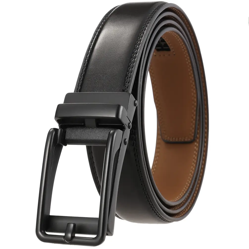Men's Black Leather Belt with Silver Buckle - Image 5