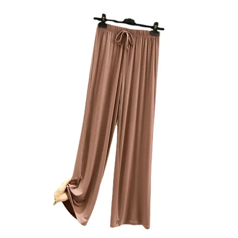 Modal Wide Leg Pajama Pants Brown Summer 2023