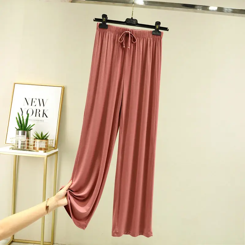 Modal Wide Leg Pajama Pants Brown Summer 2023