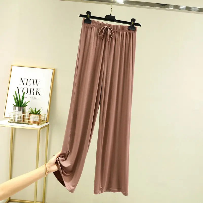 Modal Wide Leg Pajama Pants Brown Summer 2023