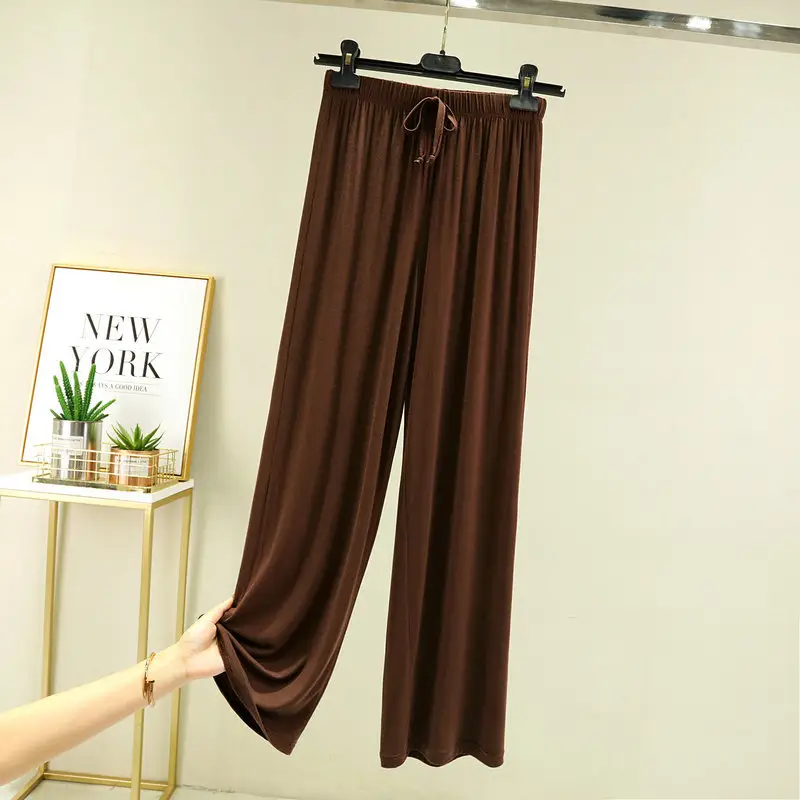 Modal Wide Leg Pajama Pants Brown Summer 2023