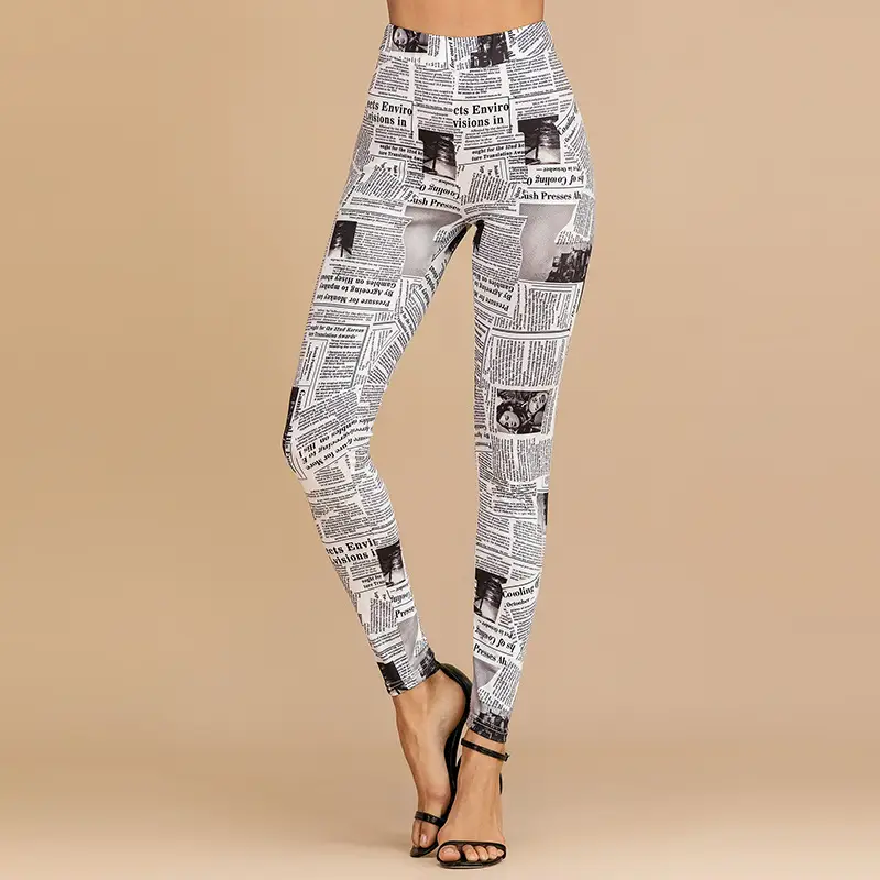 Retro Newspaper Print Skinny Pants for Women