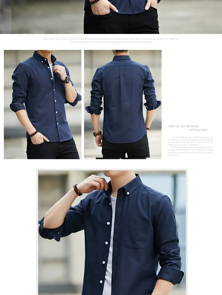 Men's Navy Blue Slim Fit Oxford Shirt Long Sleeve — feature 5